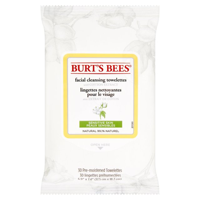 Toallitas de limpieza faciales sensibles a las abejas de Burt con extracto de algodón 30 por paquete