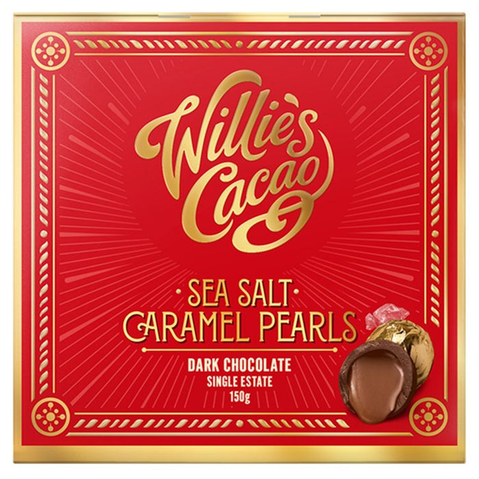 Willies Kakao dunkler Schokoladenmeersalz Karamell schwarzer Perlen 150g
