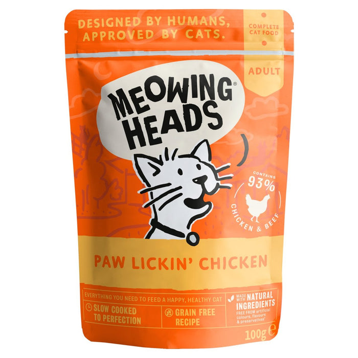 Meowing Heads Paw Lickin' Chicken Wet Cat Food Pouch 100g