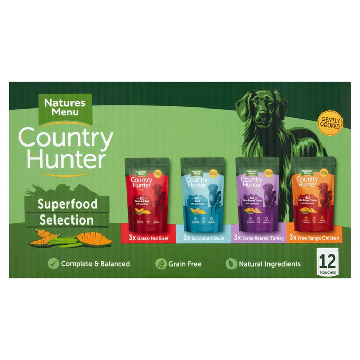 Natures Menu Country Hunter Superfood Sélection de chiens humides Pagnières alimentaires 12 x 150g