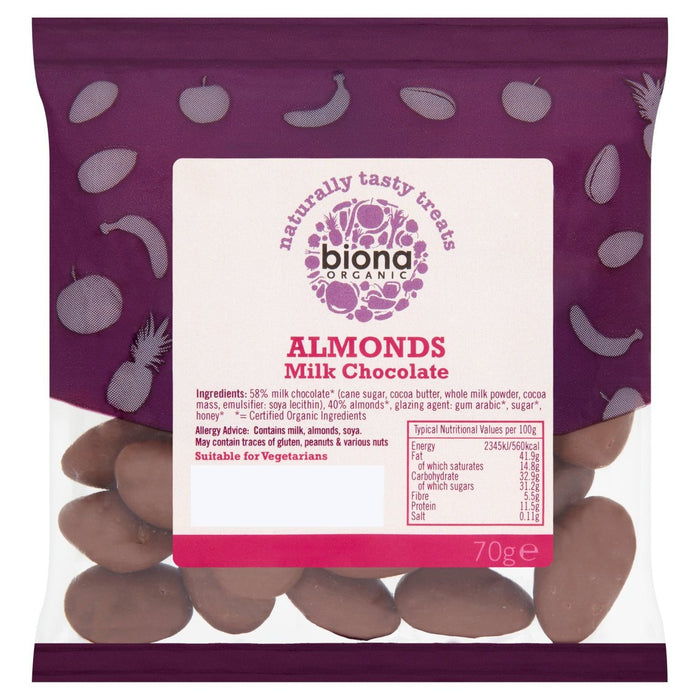 Almendras orgánicas Biona Chocolate con leche 70G 70G