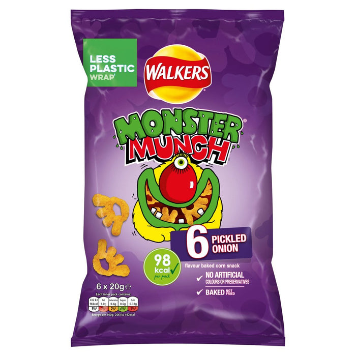 Walkers Monster Munch Snacks de cebolla en escabeche 6 por paquete
